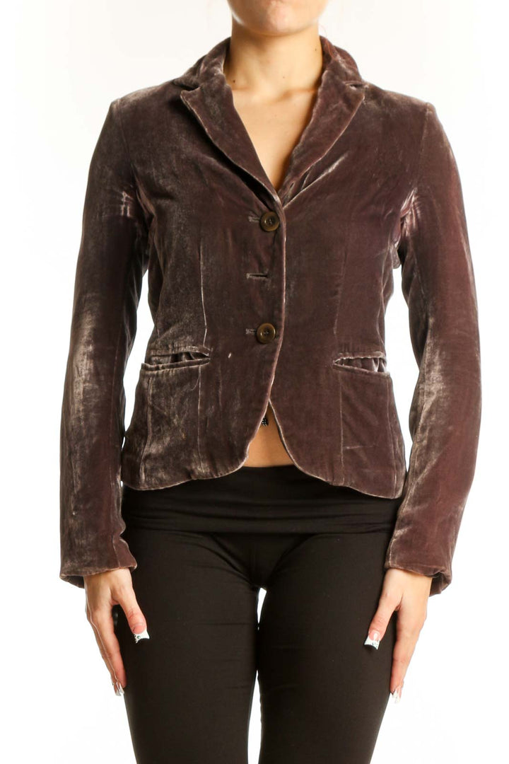 Front view of Vince brown velvet blazer jacket