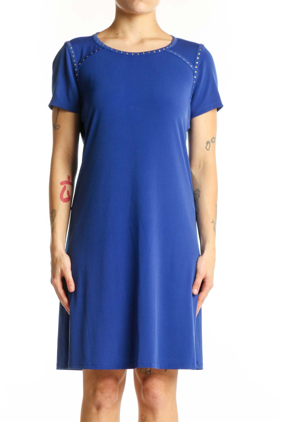 Blue Short Sleeve A-Line Dress