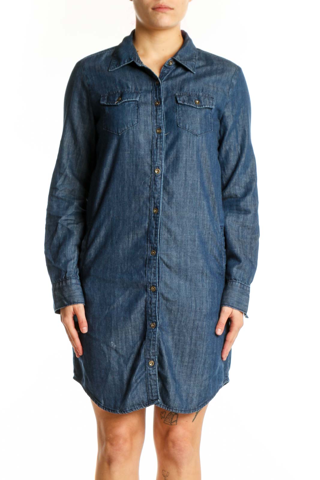 Blue Denim Button-Up Shirt Dress