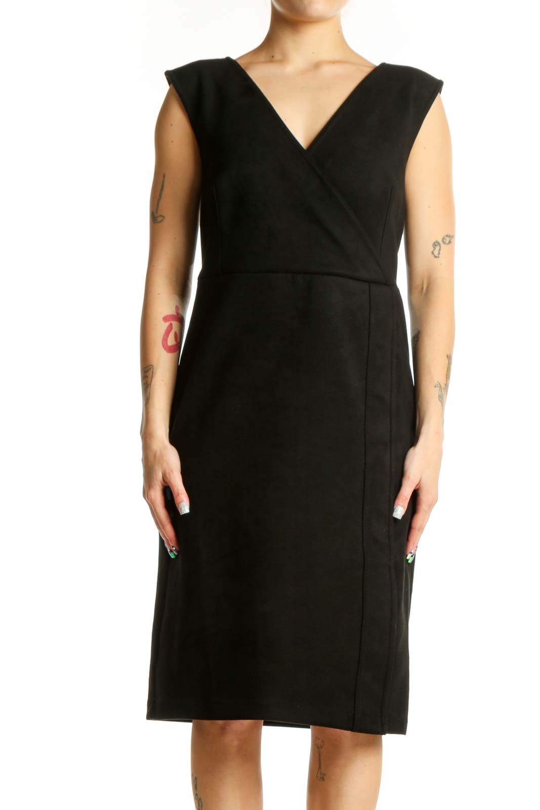 Black Wrap V-Neck Petite Dress