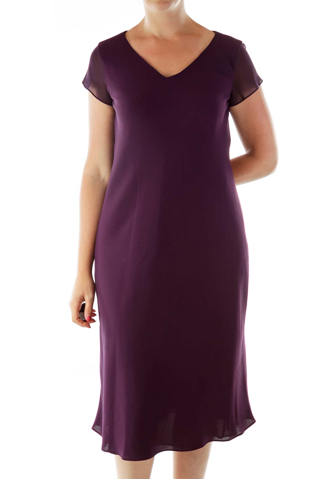 Purple V-Neck Midi Dress