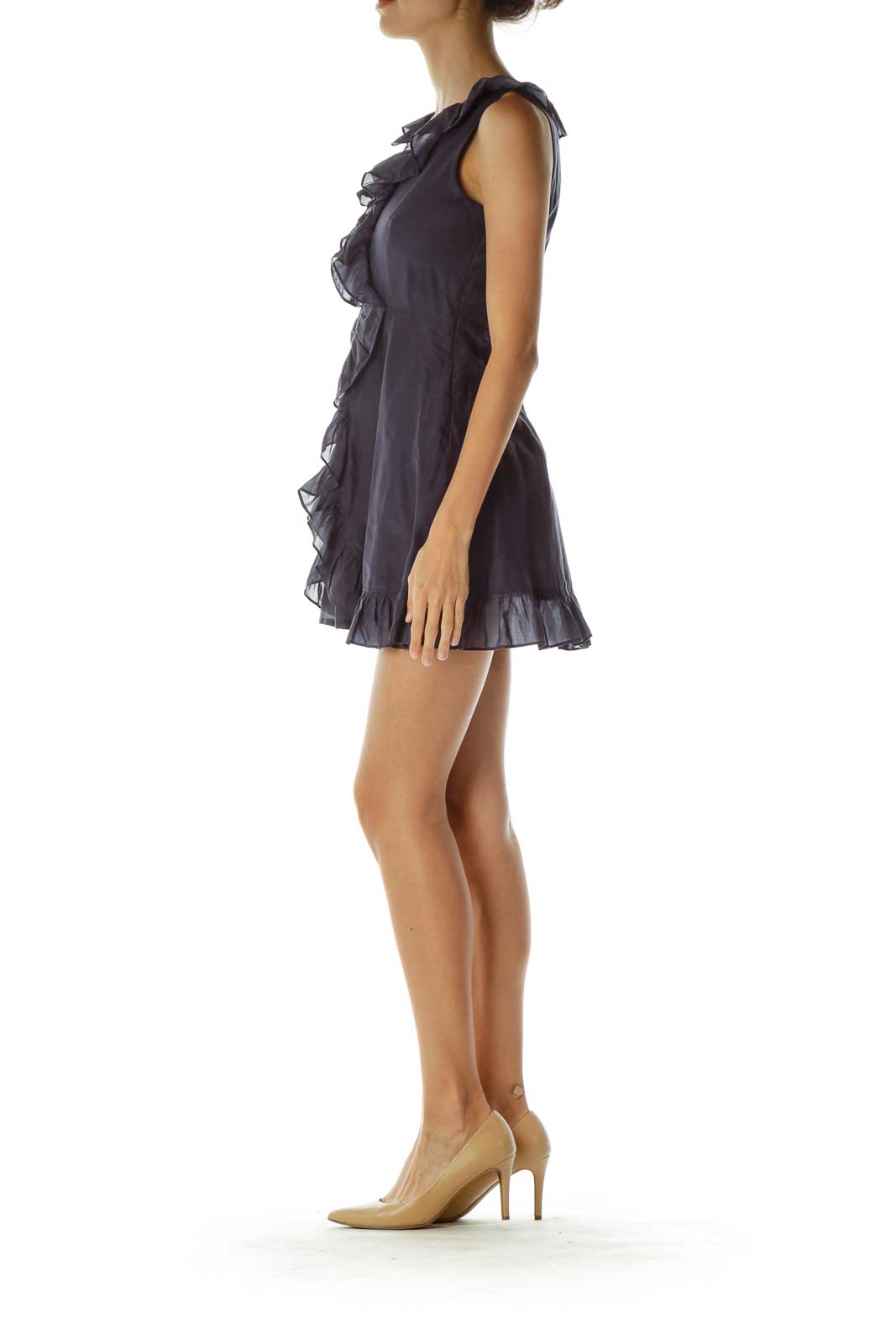 Purple Ruffled Sleeveless Cocktail Dress