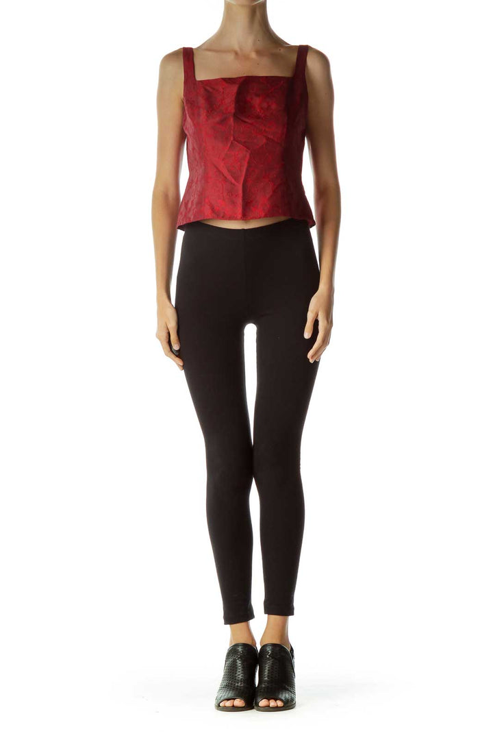 Red Silk Embroidered Tank Top