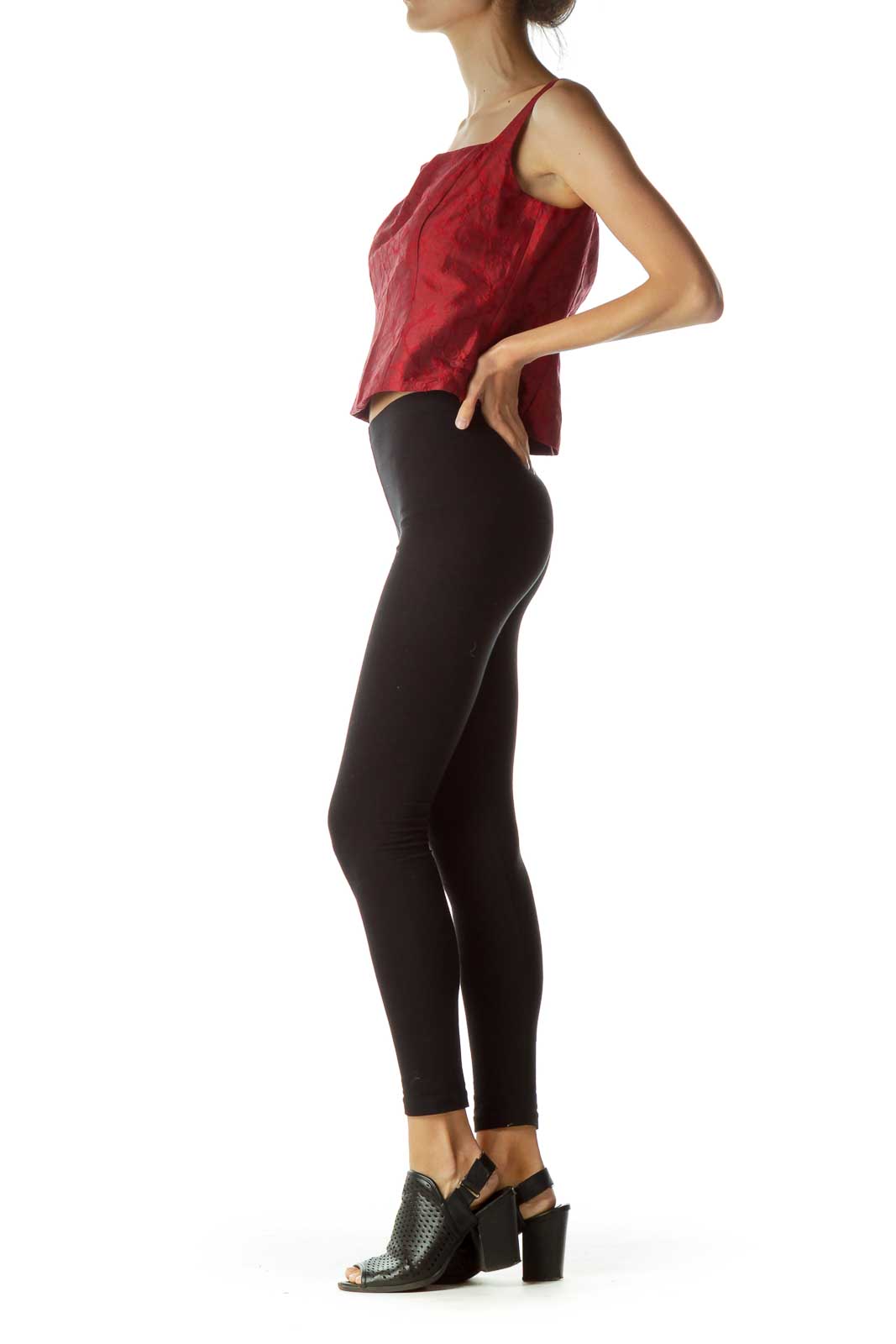 Red Silk Embroidered Tank Top
