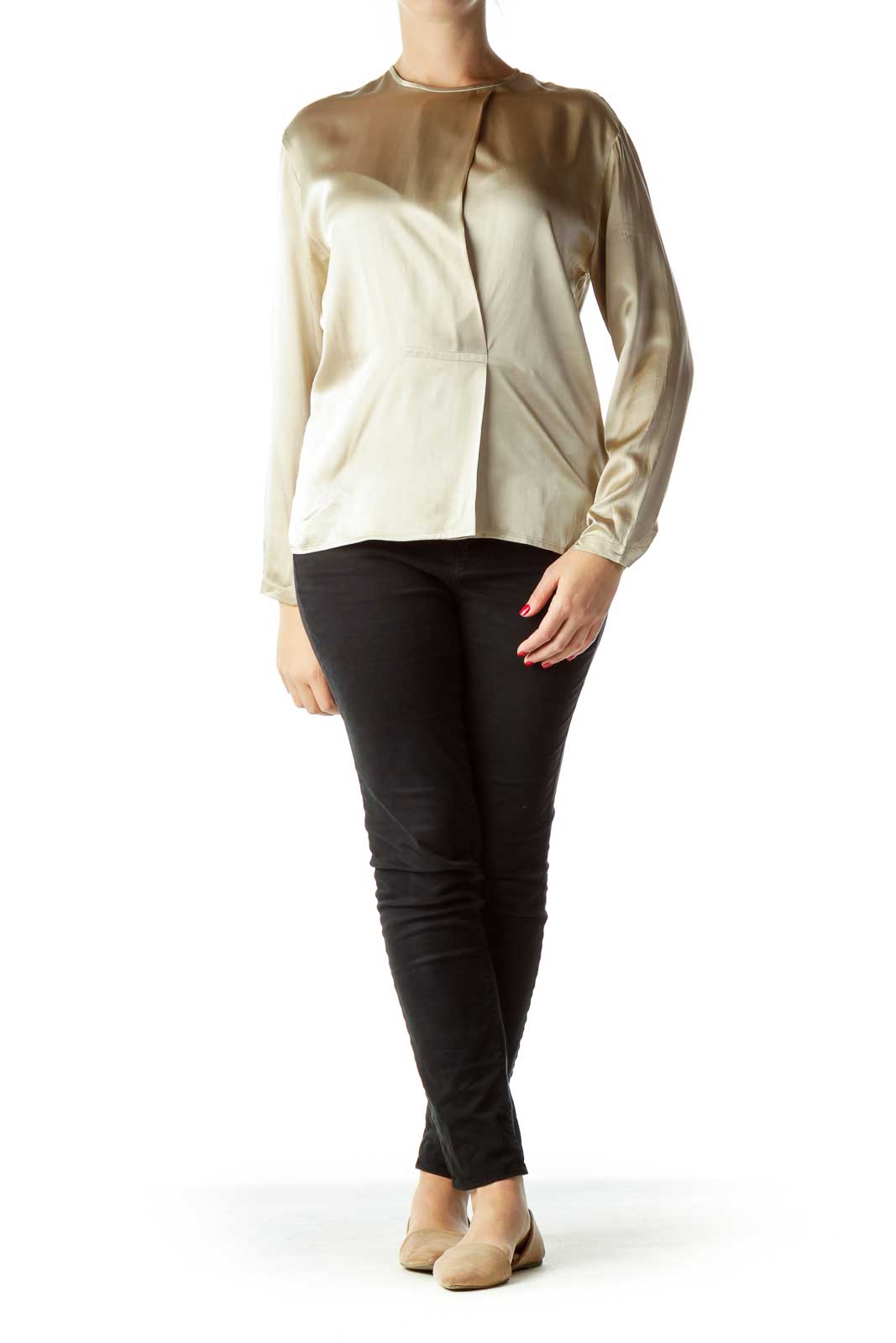 Gold Long Sleeve Silk Blouse