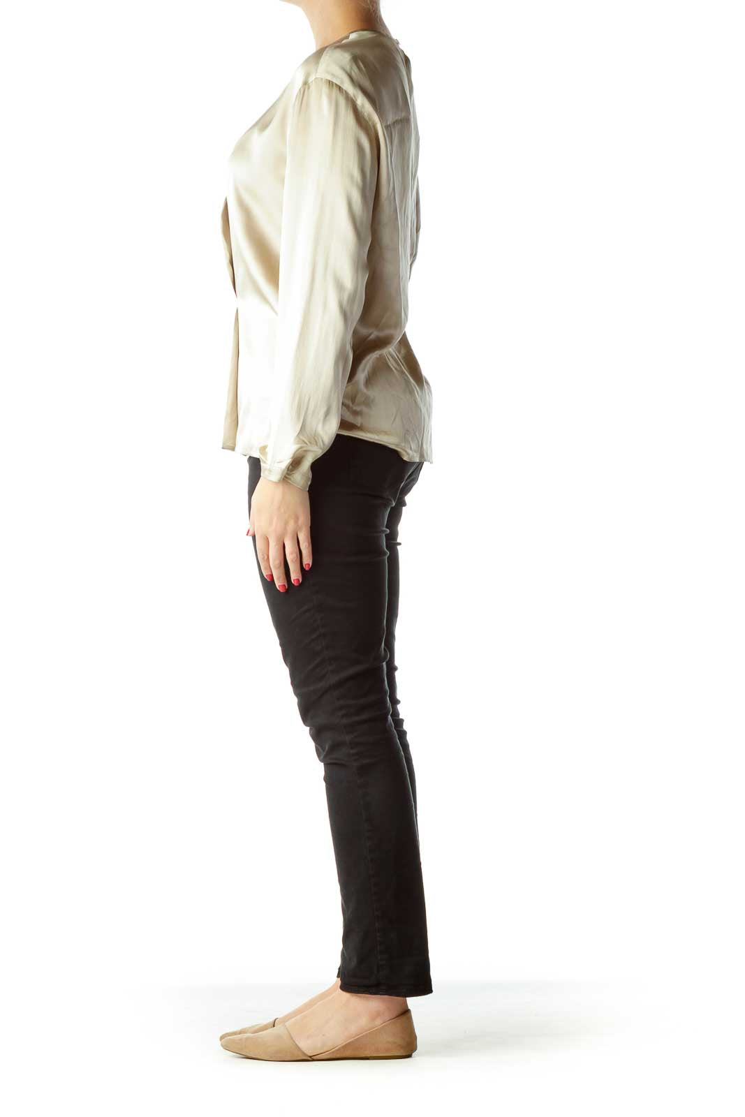 Gold Long Sleeve Silk Blouse