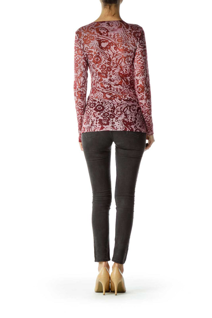 Red Sheer Printed Long Sleeve top
