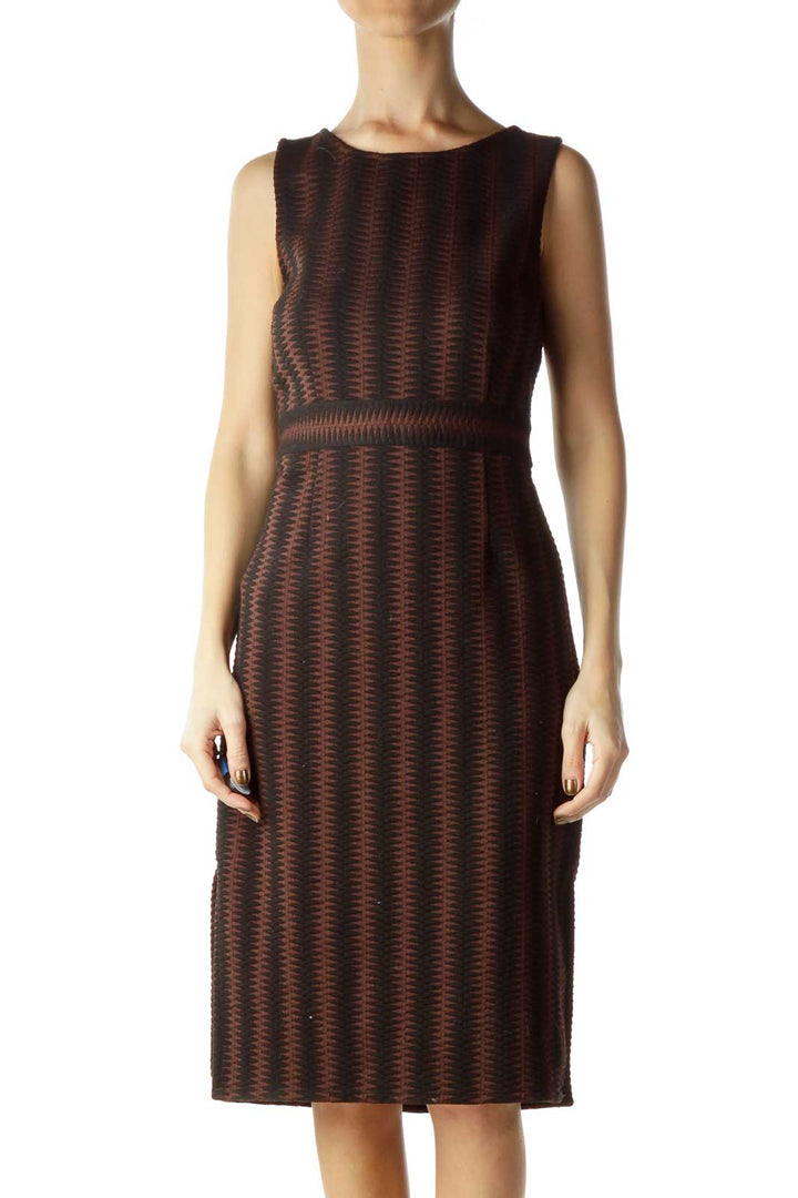 Black Brown Zig-zagged A-Line Work Dress
