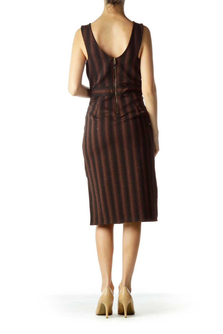 Black Brown Zig-zagged A-Line Work Dress