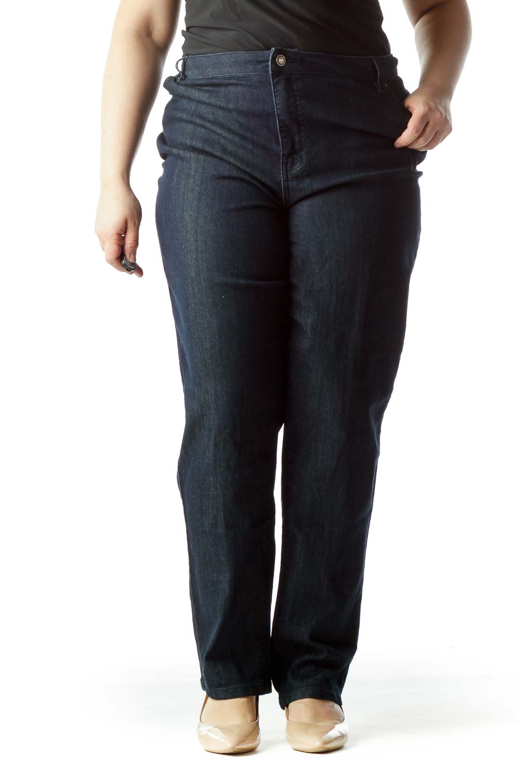 Blue Dark Wash Straight Leg Denim Jeans