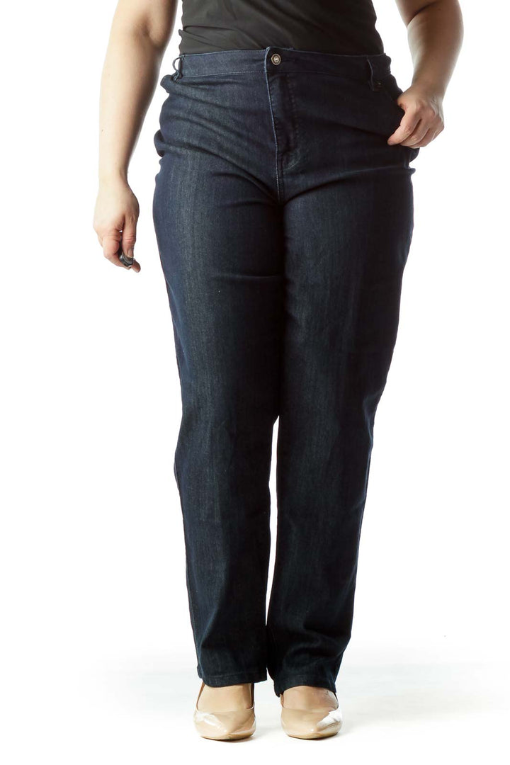 Blue Dark Wash Straight Leg Denim Jeans