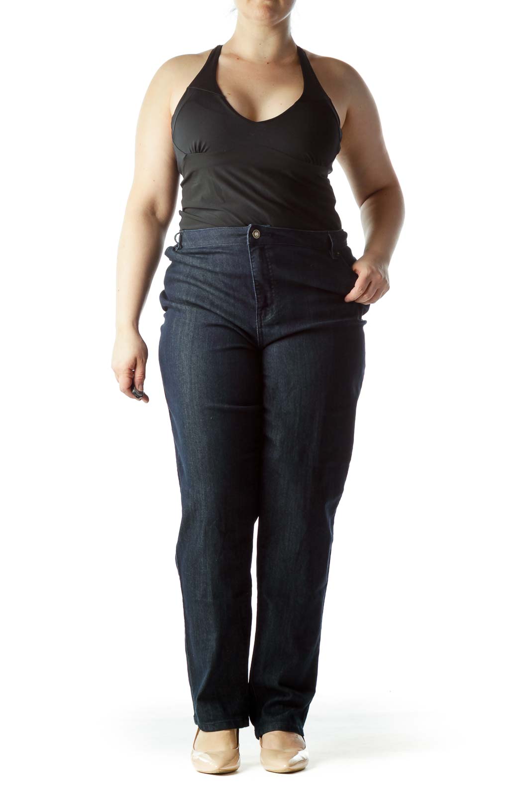 Blue Dark Wash Straight Leg Denim Jeans