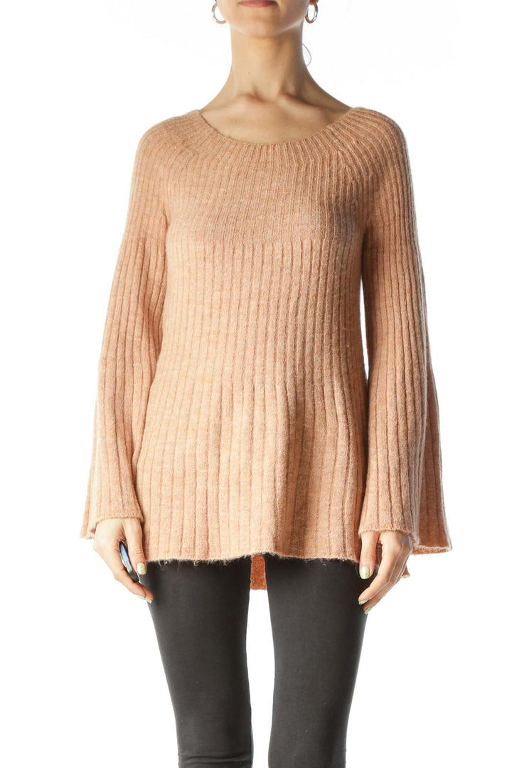 Orange Bell-Sleeve Knit Sweater