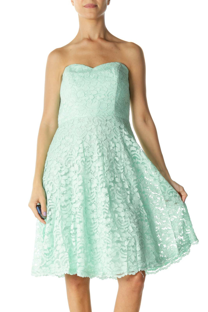 Mint Lace Floral Print Strapless Dress