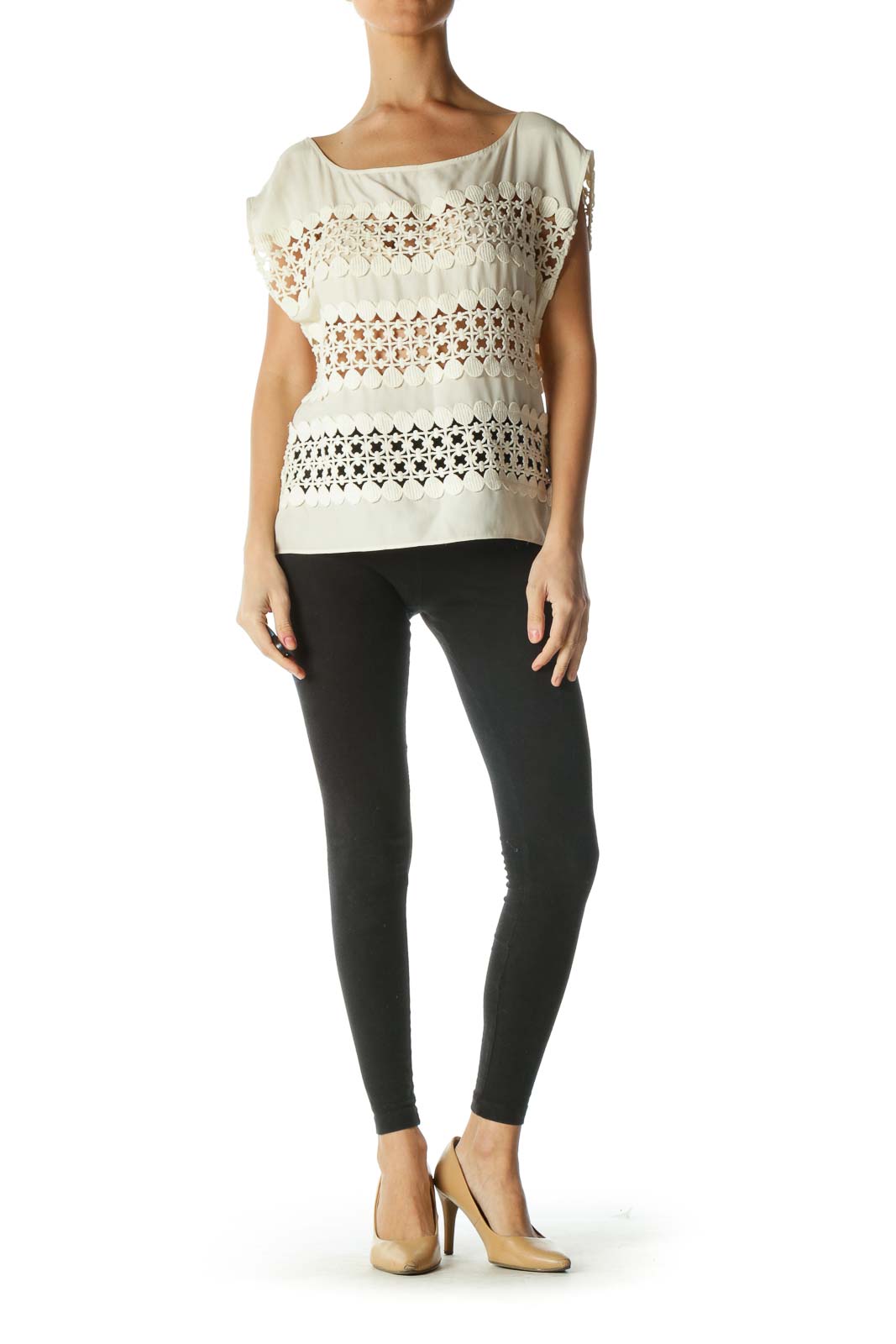 Cream Silk Cotton Knit See-Through Top