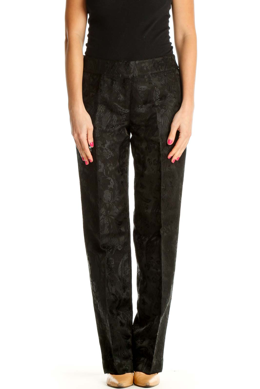 Black Floral Embossed Trousers