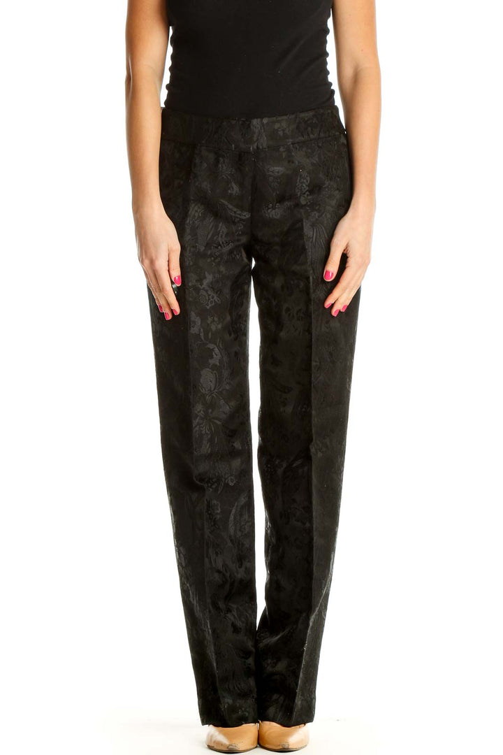 Black Floral Embossed Trousers