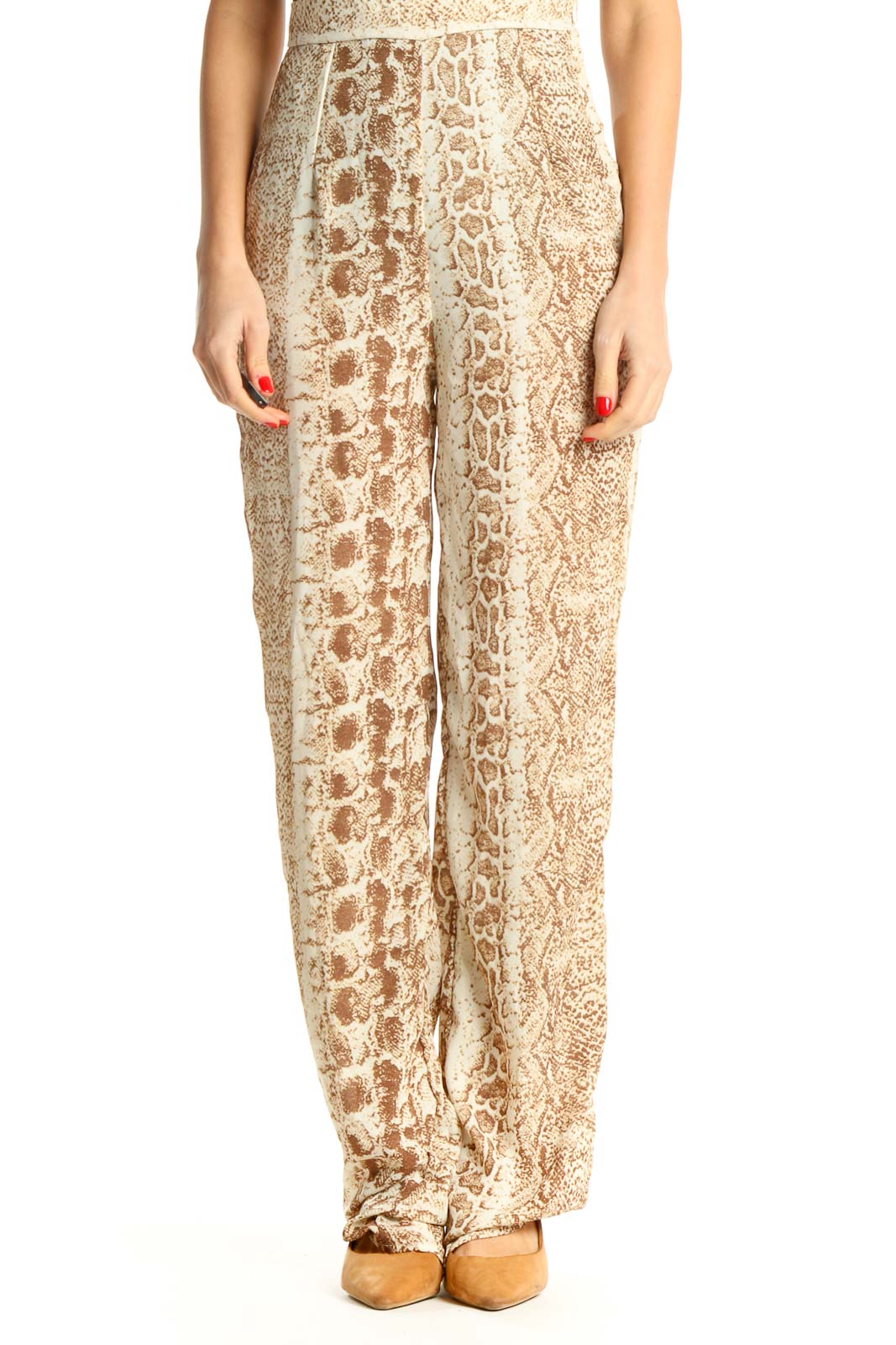 Beige Animal Print Pants