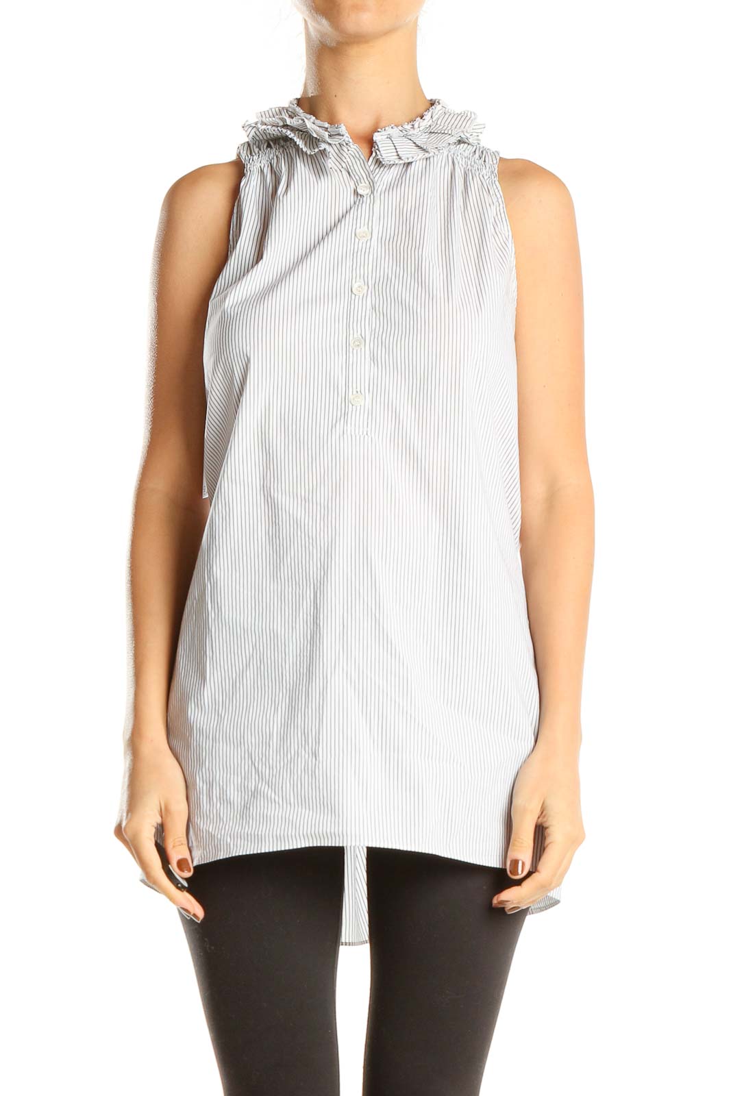 White Gray Striped Casual Blouse