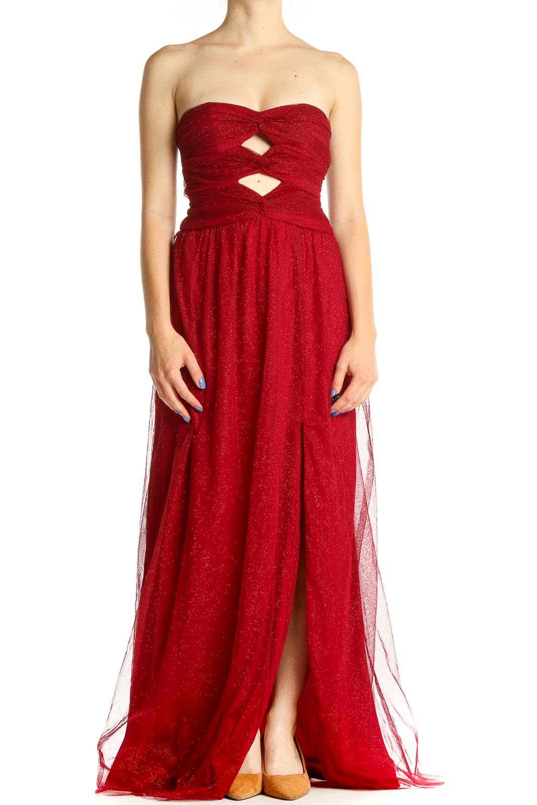 Red Sparkly Strapless Holiday Column Dress Red Sparkly Strapless Holiday Column Dress
