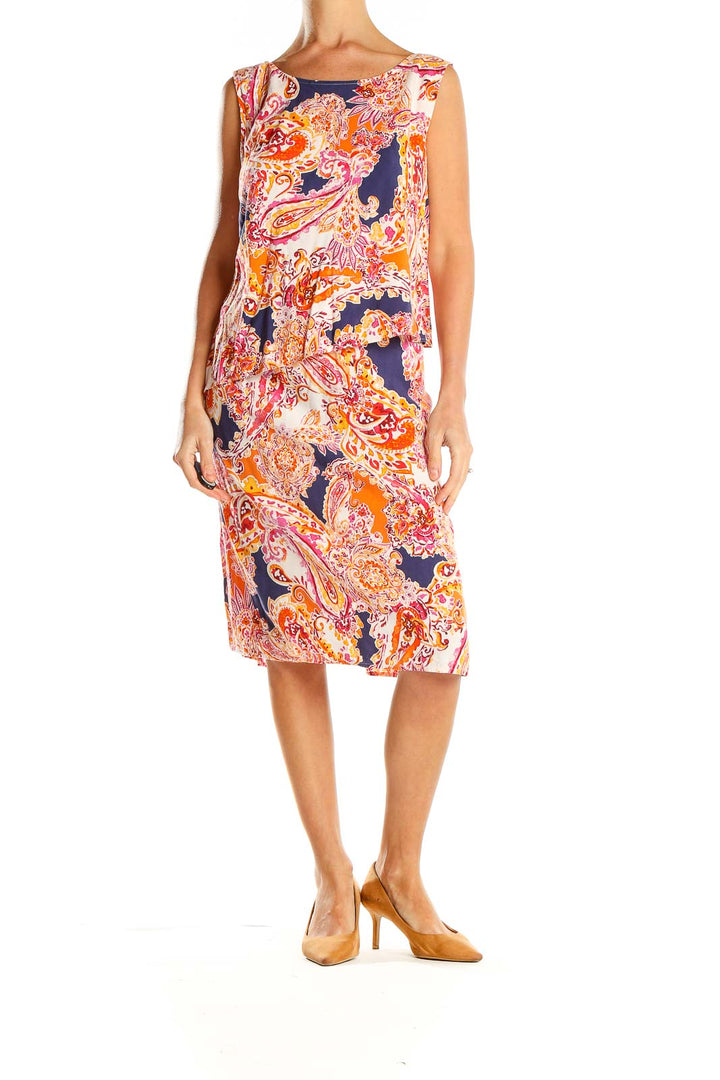Front view of J.Jill navy paisley print sleeveless midi dress