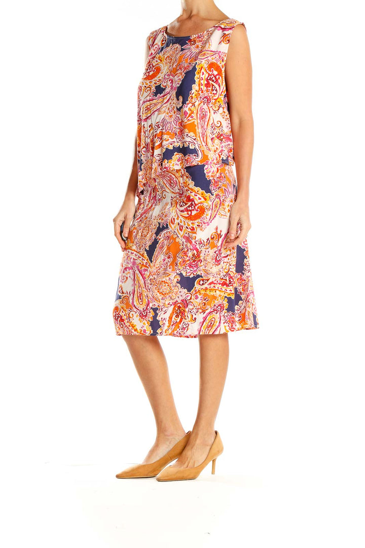 Front view of J.Jill navy paisley print sleeveless midi dress