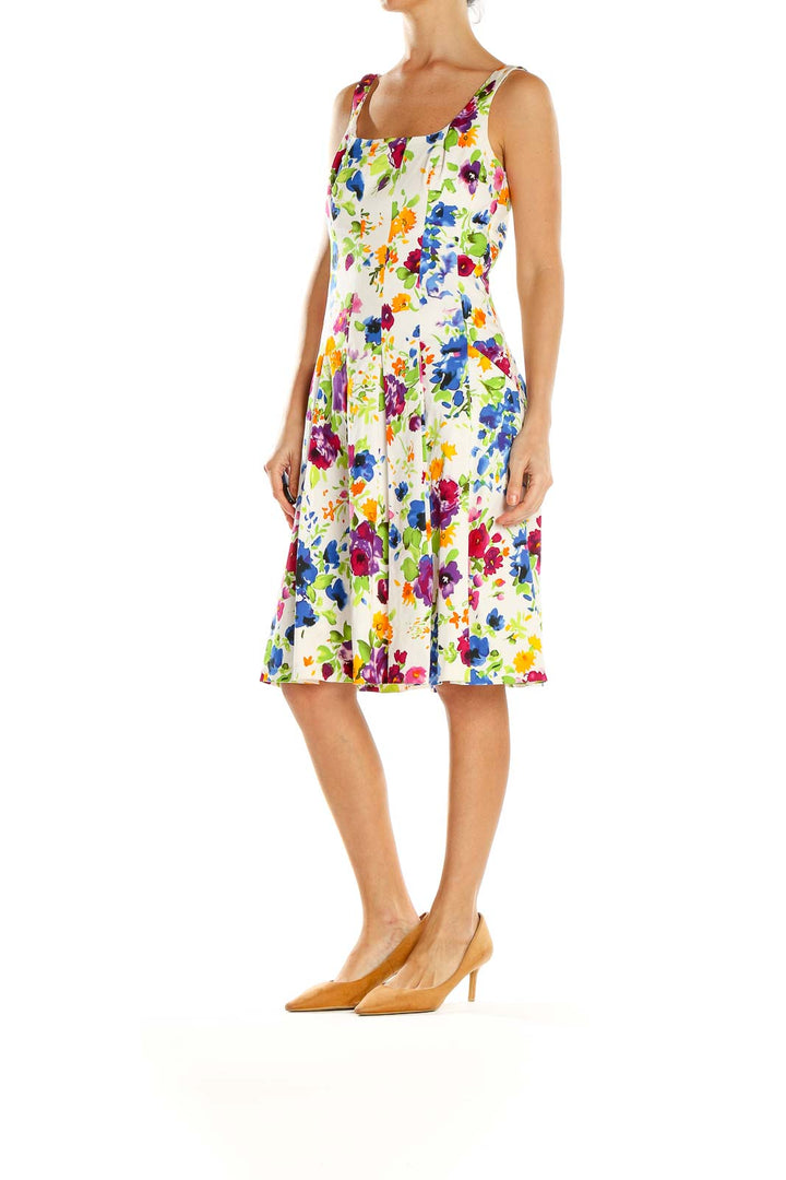 Front view of American Living multicolor floral sleeveless summer dress