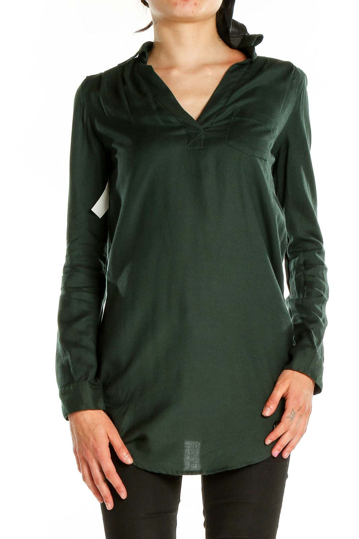 Front view of forest green V-neck tunic top by Sparkle & Fade