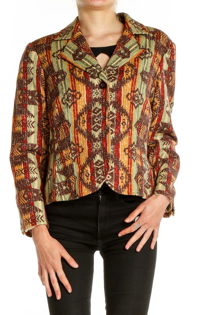 Front view of Coldwater Creek Aztec print cropped jacket in multicolor