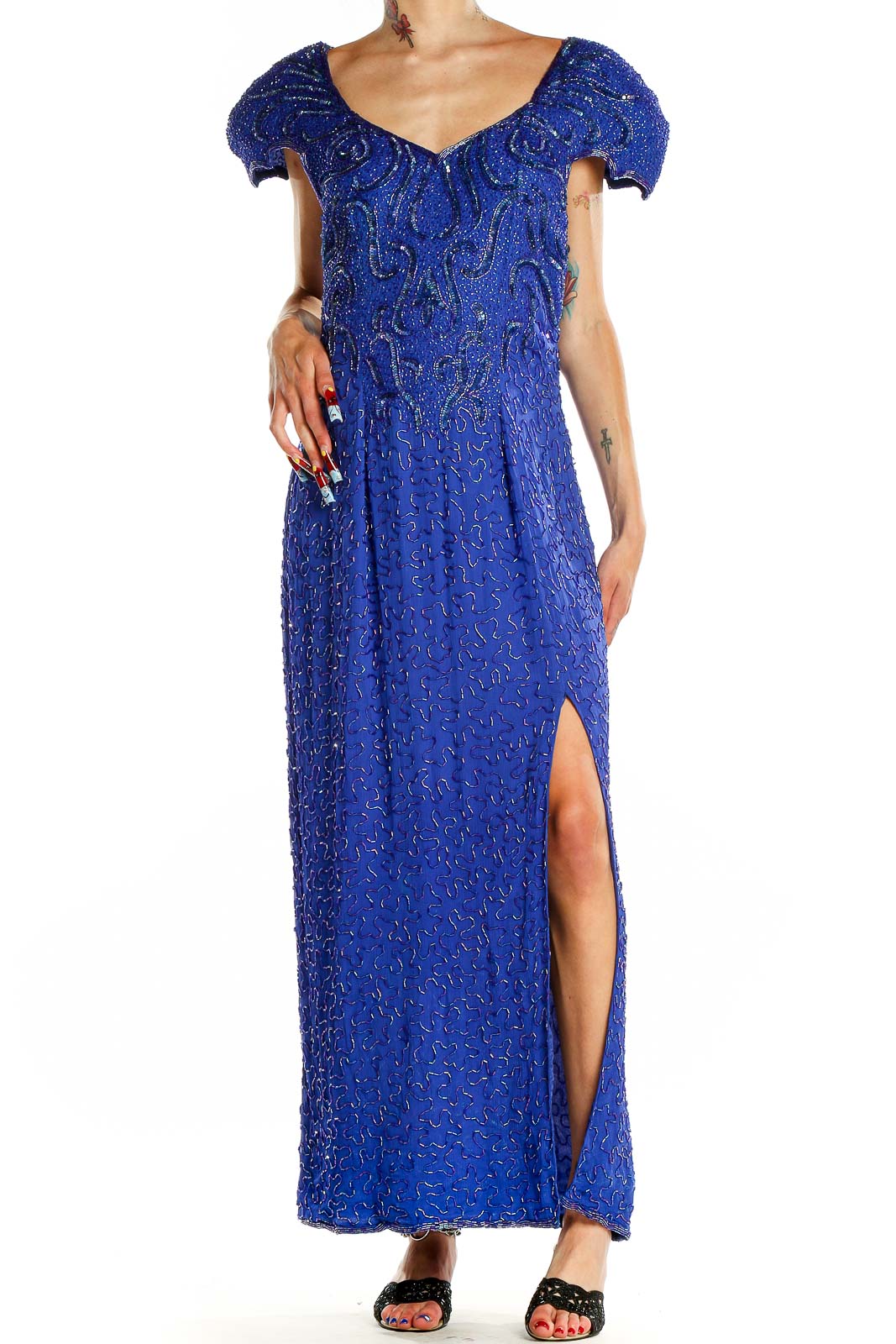 Royal Blue Beaded Evening Gown by Sean