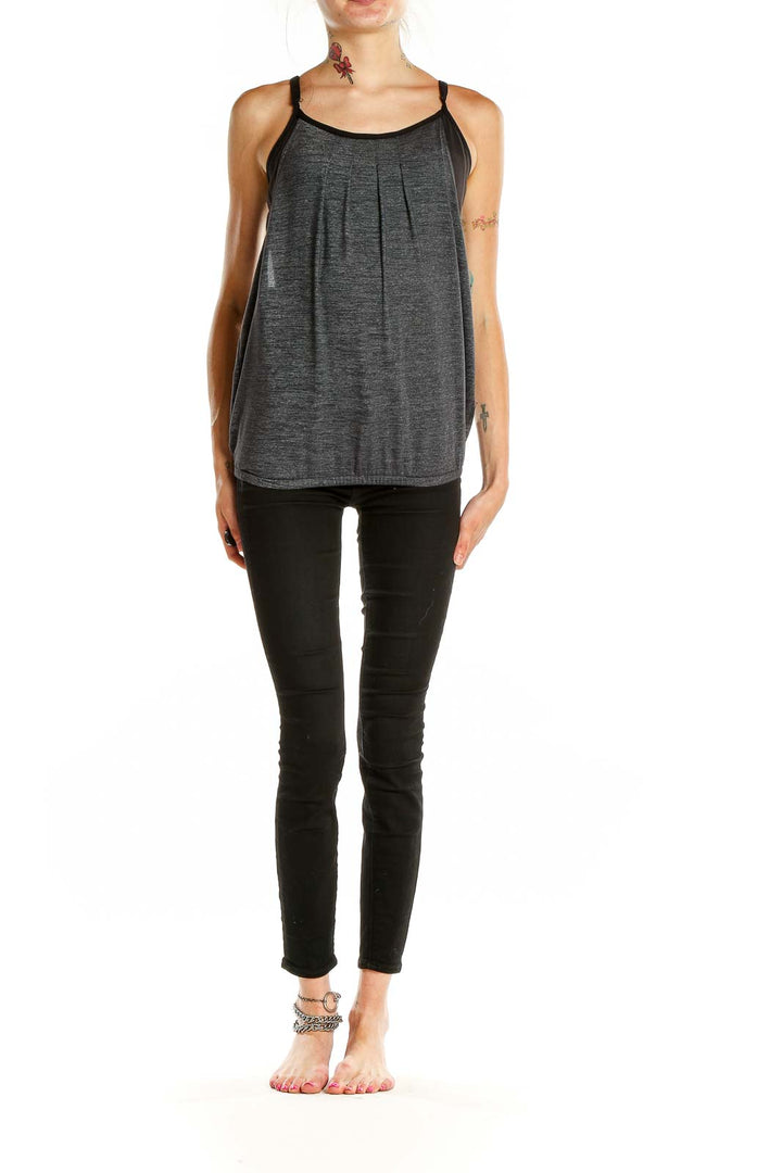 Front view of gray pleated racerback tank top from Beyond Yoga