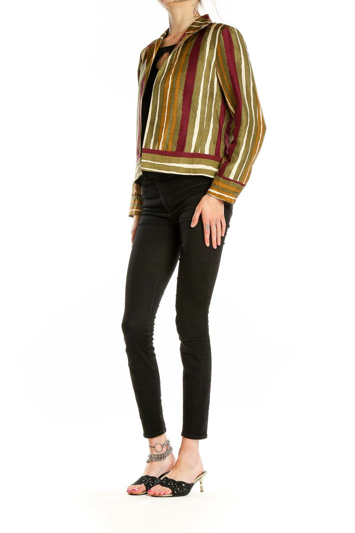 Front view of Peck & Peck multicolor striped silk blend blazer