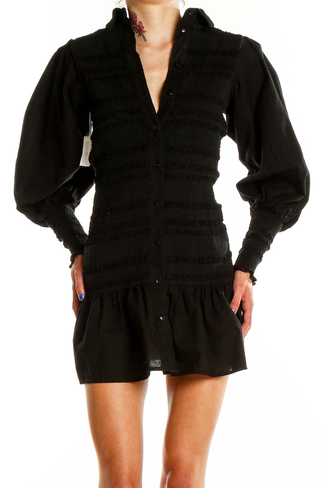 ASOS Black Smocked Mini Dress with Puff Sleeves