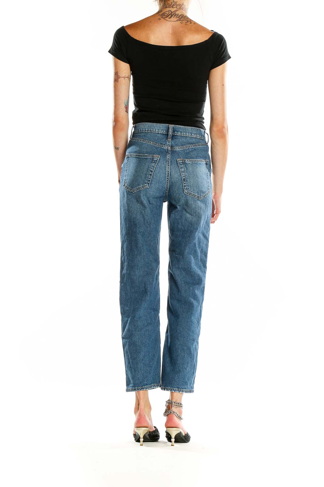 Back view of Gap straight-leg jeans showing classic pocket design