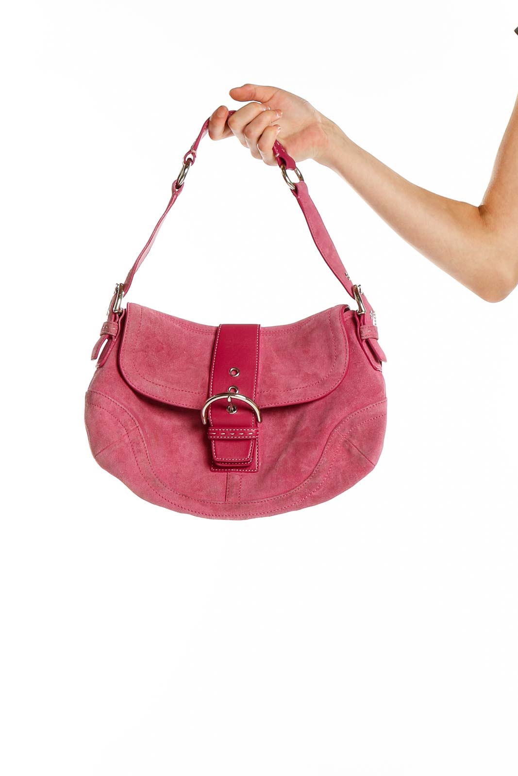 Factory Pink Suede Coach Shoulder Bag