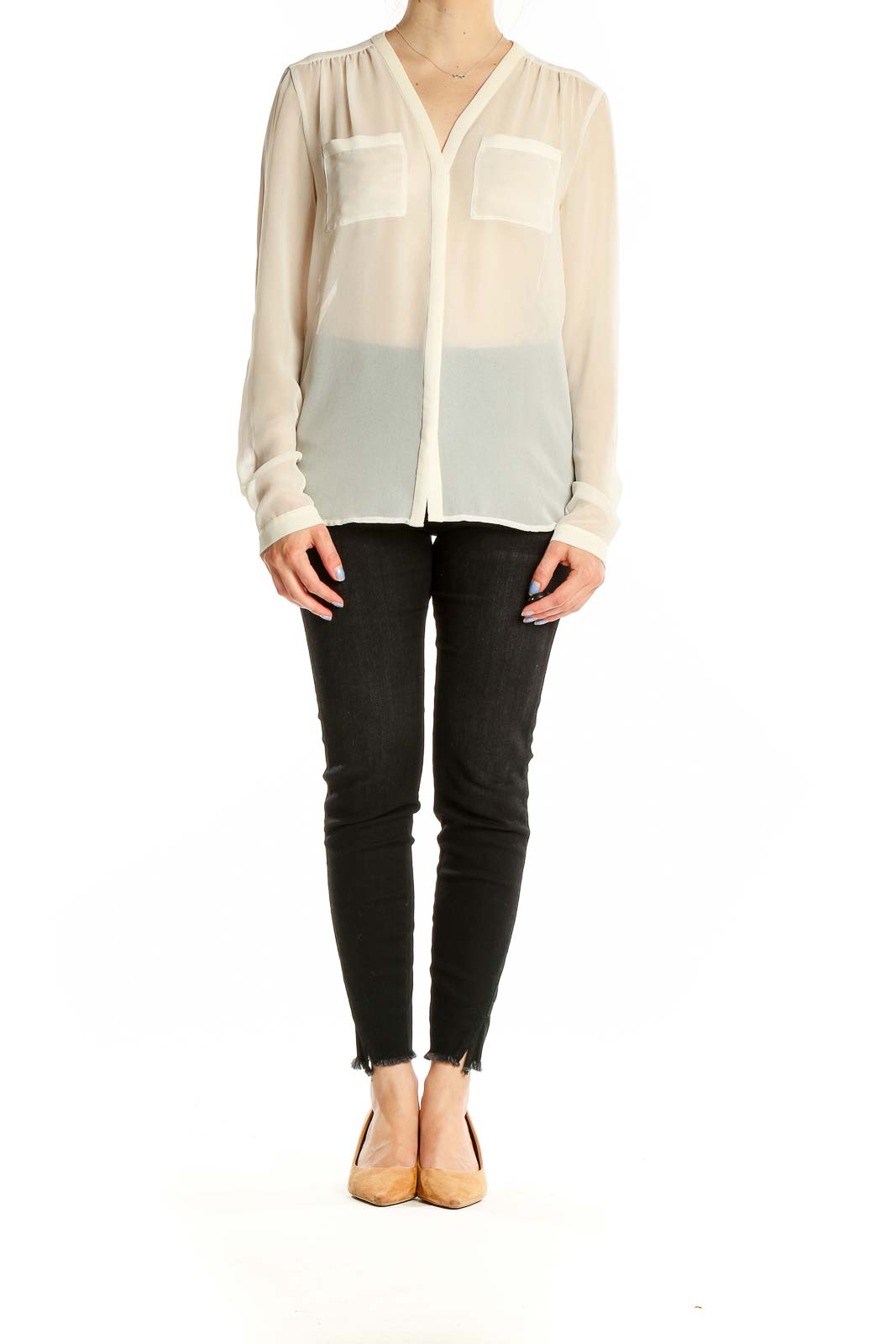 White Sheer Long Sleeve Top