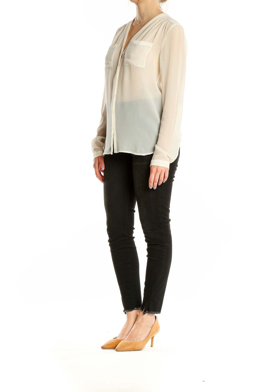 White Sheer Long Sleeve Top