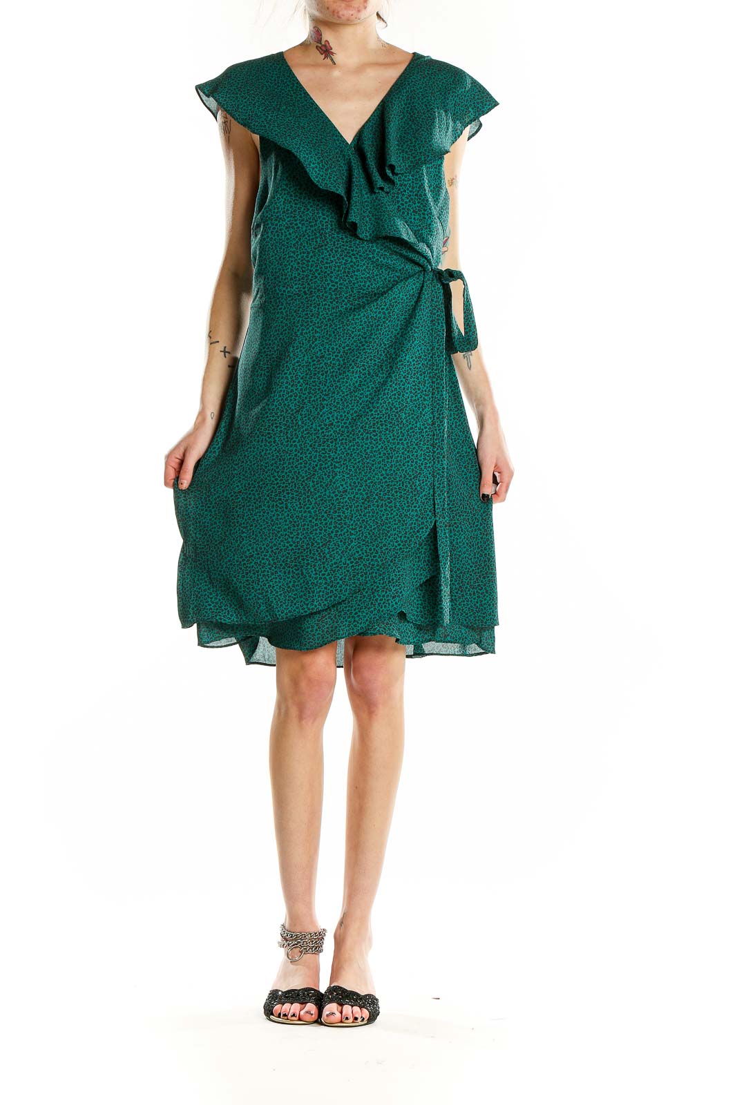 Green Printed Wrap Dress