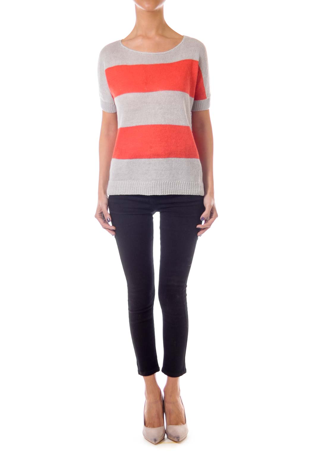 Gray & Orange Stripe Sweater