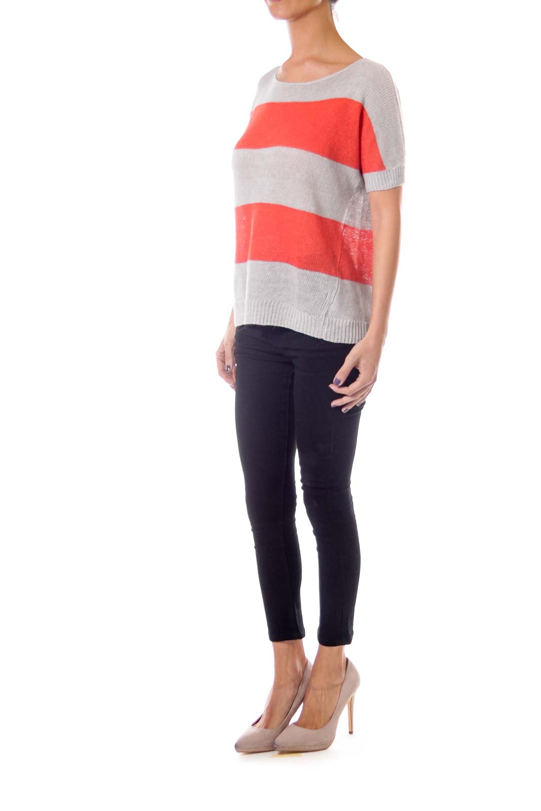 Gray & Orange Stripe Sweater