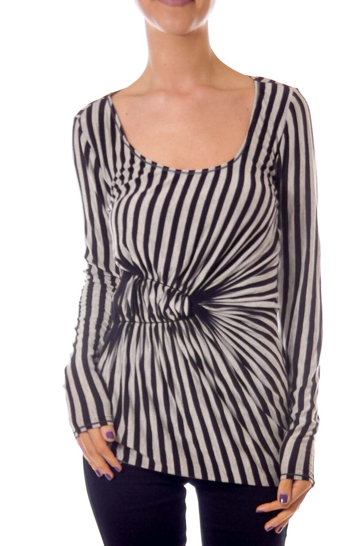 Black & Gray Stripe Scrunched Top