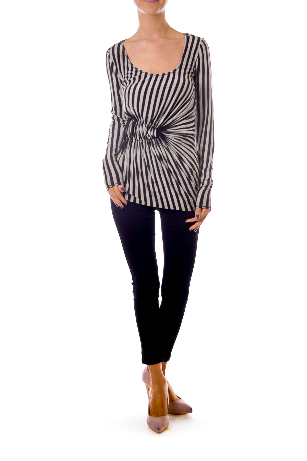 Black & Gray Stripe Scrunched Top