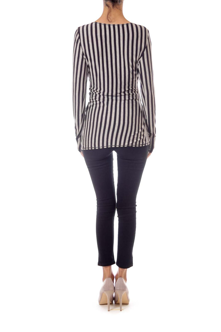 Black & Gray Stripe Scrunched Top