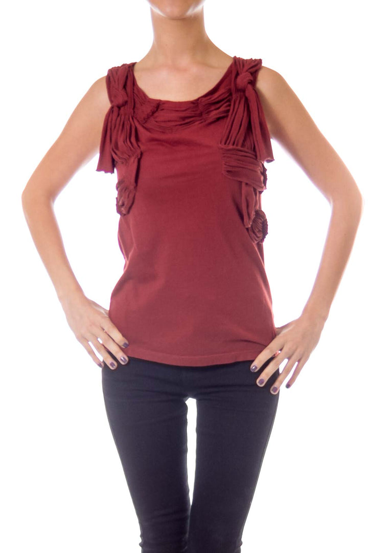 Maroon Ruffle Detail Tank Top