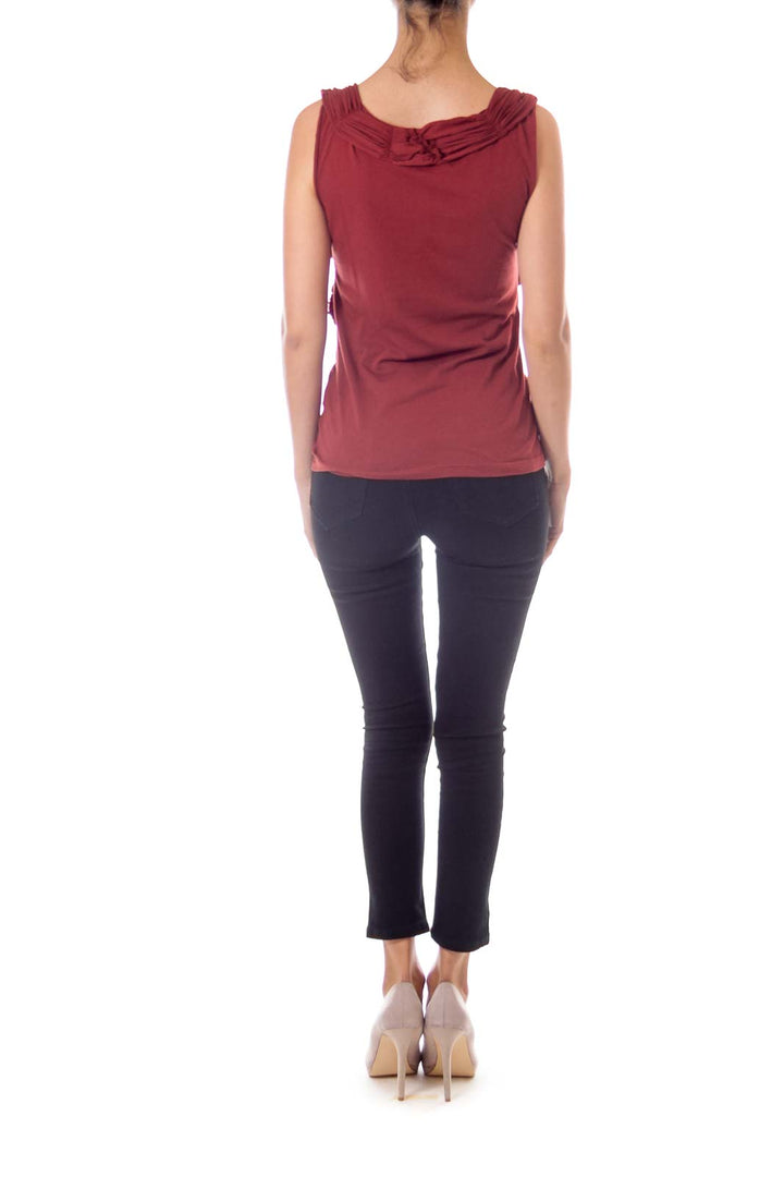 Maroon Ruffle Detail Tank Top