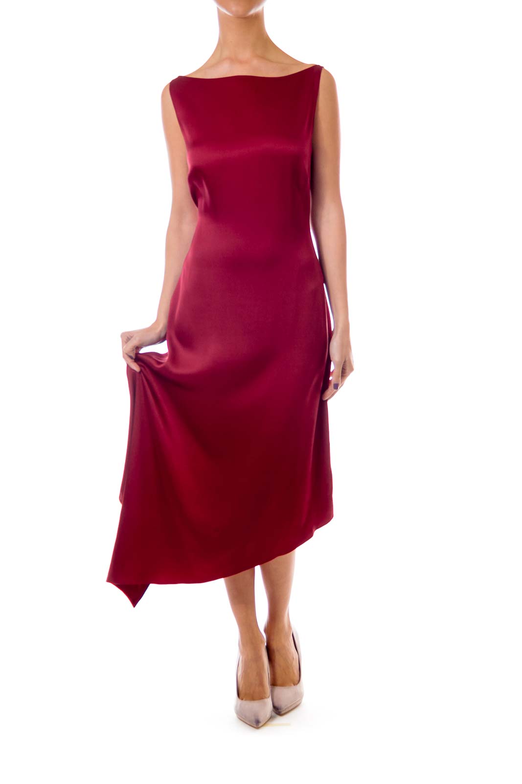 Maroon Silk Asymmetric Dress