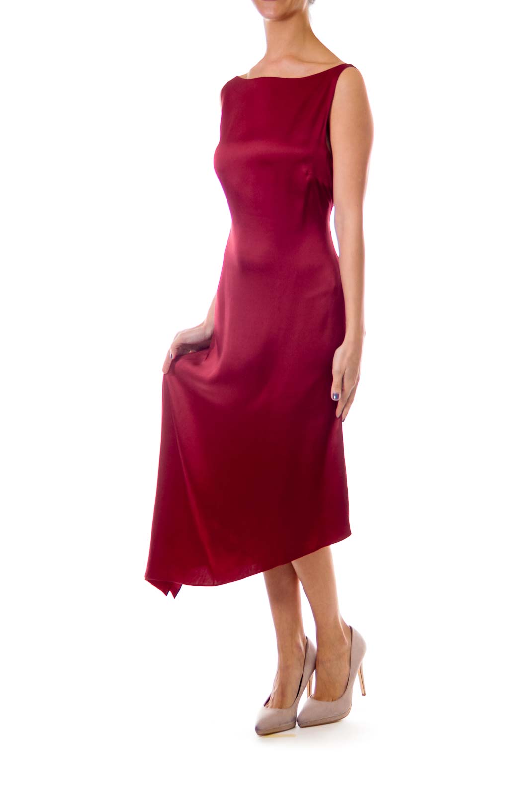 Maroon Silk Asymmetric Dress