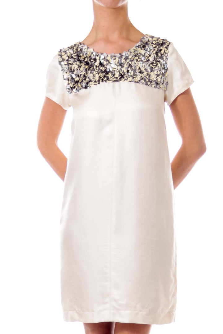 Cream Sequin Detailed Shift Dress