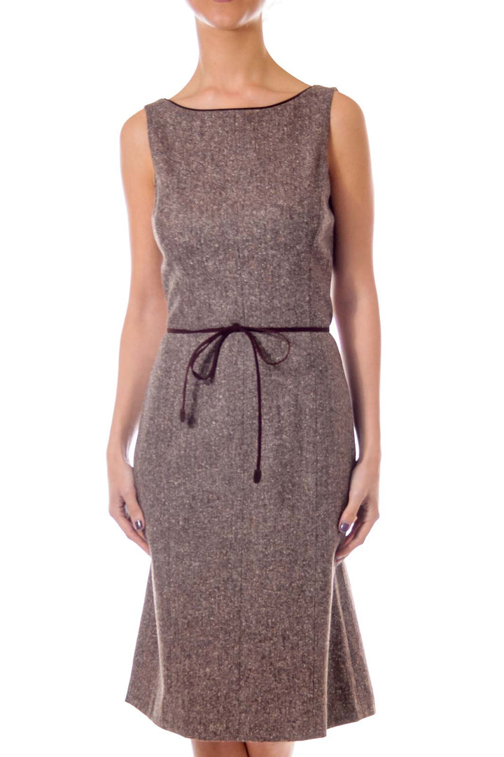 Brown Tweed Fitted Dress