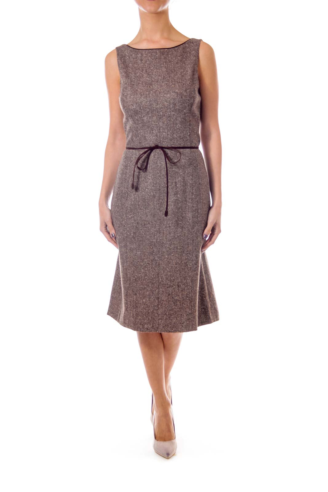 Brown Tweed Fitted Dress